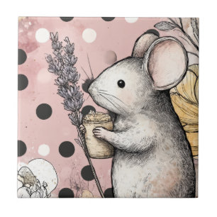 Carreau Art aquarelle florale de souris fantaisiste