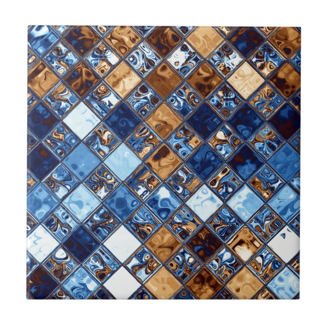 Carreau Art bleu d'original de motif de mosaïque de (Devant)