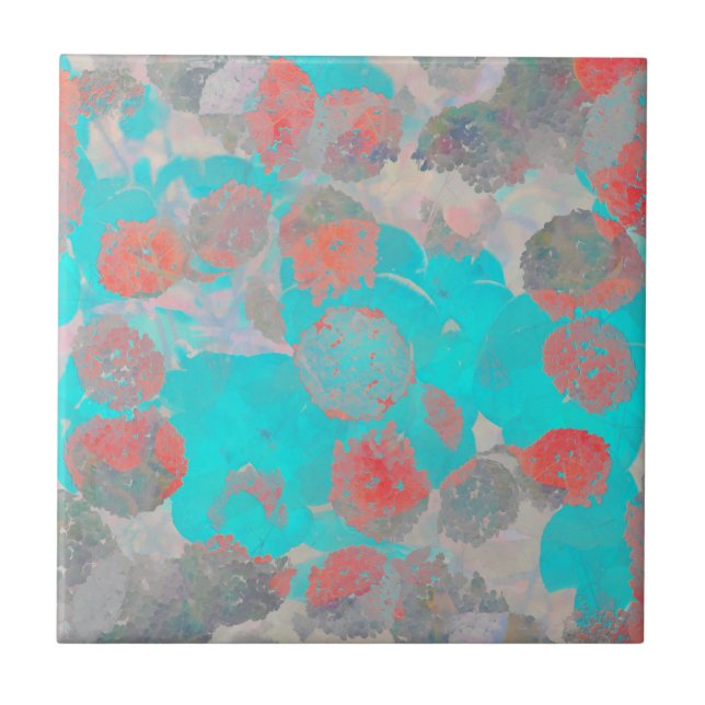 Carreau Art bleu rouge romantique floral / motif de fleurs (Devant)
