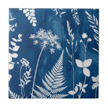 Art botanique de fougère au cyanotype bleu indigo