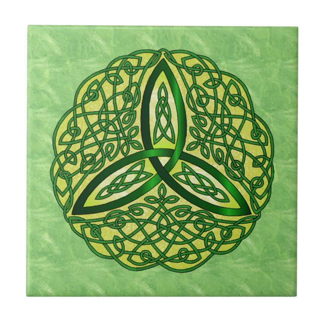 Carreau Art Celtique Trinity Knot Green and Gold (Devant)