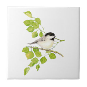 Carreau Art d'arbre de peuplier de Chickadee d'aquarelle
