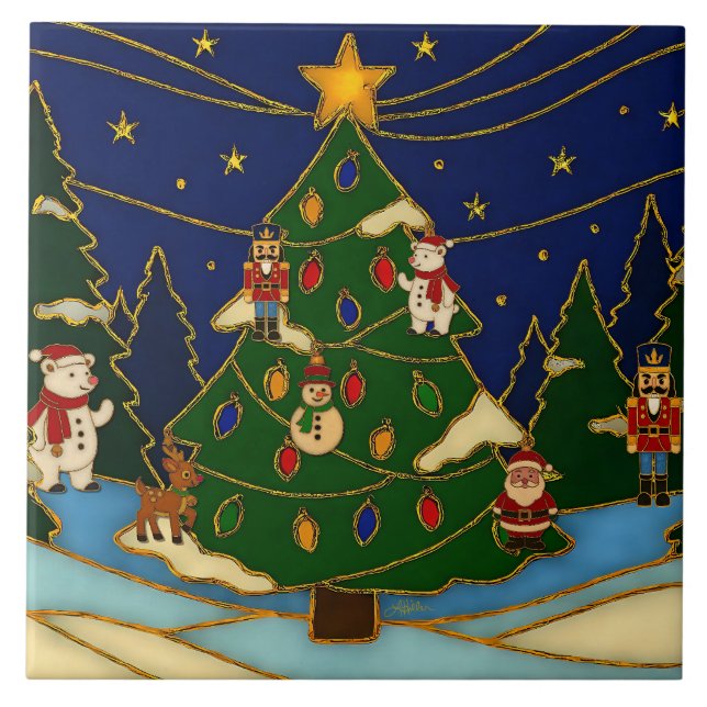 Carreau Art de cloisonné Forêt fantaisiste Noël classique  (Devant)