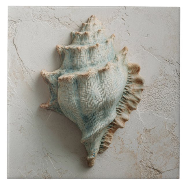 Carreau Art de coquille de conque côtière turquoise (Devant)