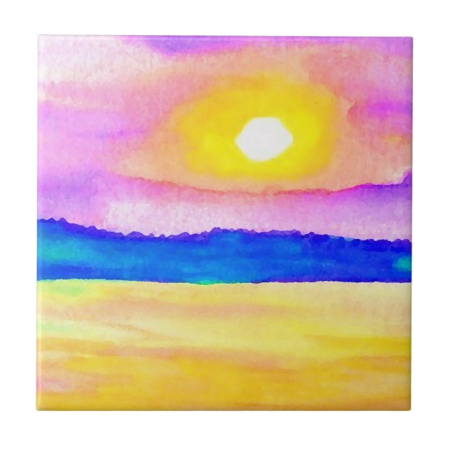 Carreau Art de coucher du soleil de lac ocean de hasard (Devant)