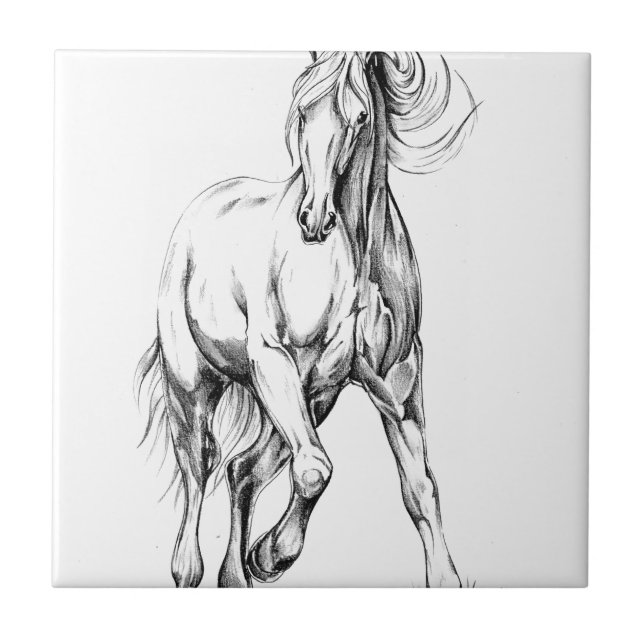 Carreau Art de croquis de dessin de cheval fait main (Devant)