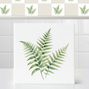 Carreau Art de forêt de frondes de fougère verte plumeuse