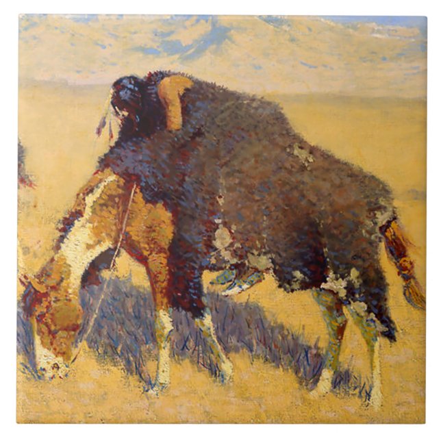 Carreau Art de Frederic Remington Indiens simulant des bis (Devant)