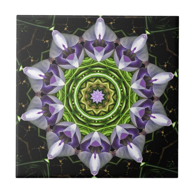 Carreau Art de kaléidoscope de mandala floral pourpre (Devant)