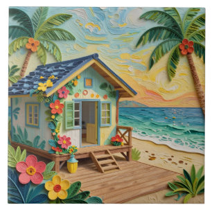 Carreau Art de la côte océanique de la maison de plage