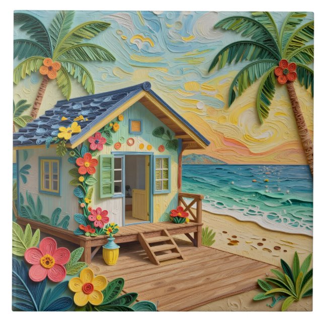 Carreau Art de la côte océanique de la maison de plage (Devant)