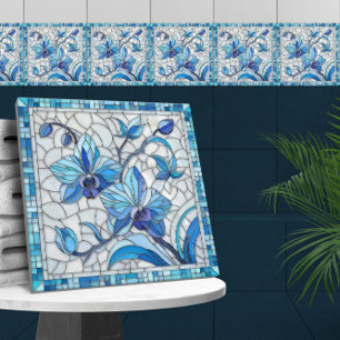 Carreau Art de la mosaïque de l'orchidée bleue
