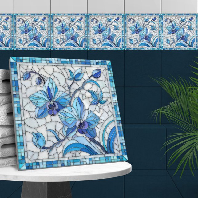 Carreau Art de la mosaïque de l'orchidée bleue (Créateur téléchargé)