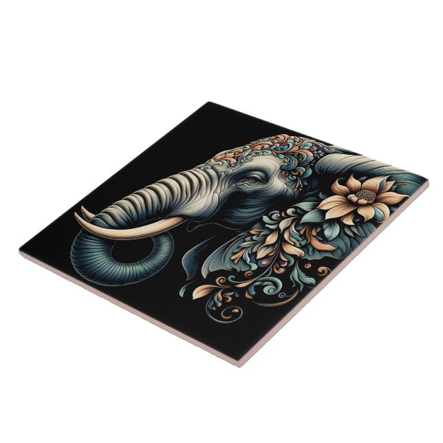 Carreau Art de l'éléphant de l'aube fleuri (Côté)
