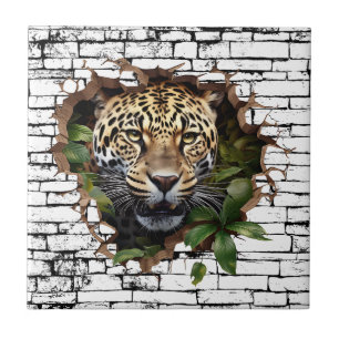 Carreau Art de léopard 3D brisant un mur – Safari réaliste