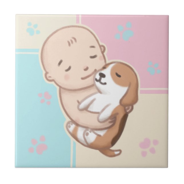Carreau Art de l'illustration de chien mignon et bébé (Devant)