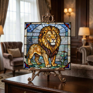 Carreau Art de mosaïque de lion majestueux en faux vitrail
