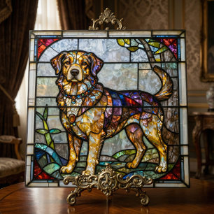 Carreau Art de mosaïque en faux vitrail de chien Retriever