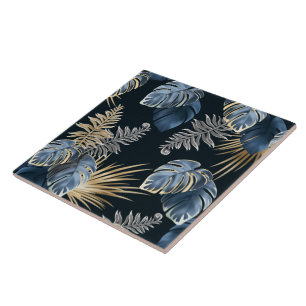 Carreau Art de motif de feuilles de palmier tropical Or Bl