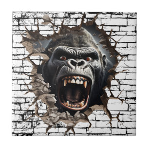 Carreau Art de mur brisé 3D Gorille – Safari réaliste
