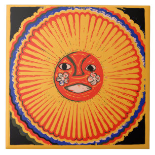 Carreau Art de Natif américain de Huichol, le soleil