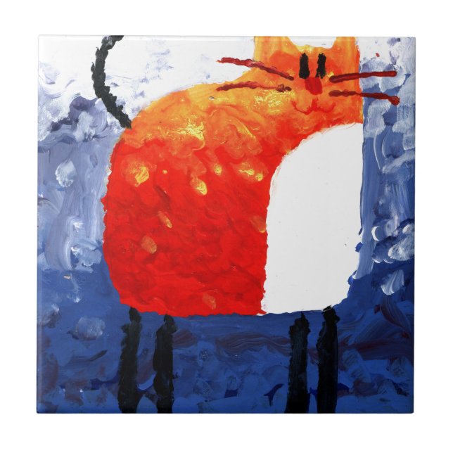 Carreau Art de peinture de dessin d'amusement de chat fait (Devant)