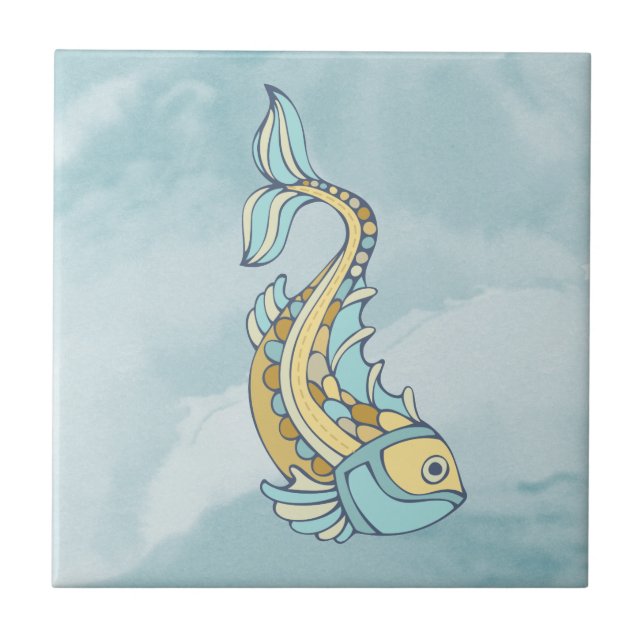 Carreau Art de poisson mosaïque bleue nautique (Devant)