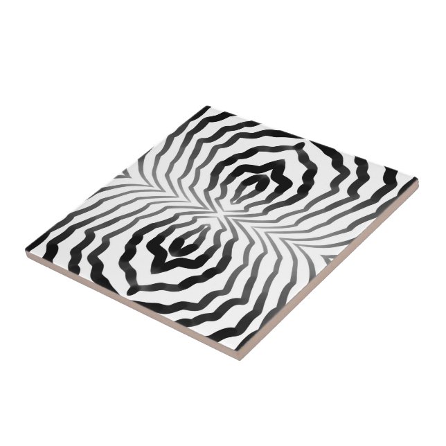 Carreau Art de rayures ondulées hypnotiques ombrées noir e (Côté)
