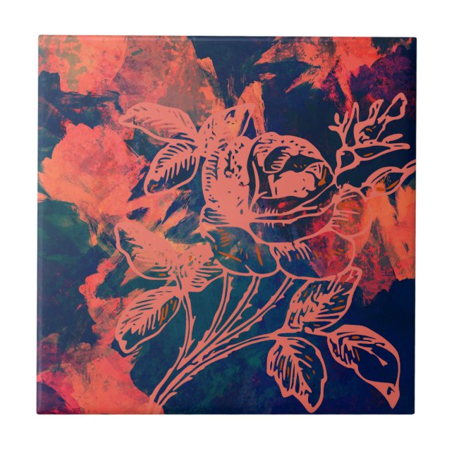 Carreau Art de rose rouge abstrait (Devant)