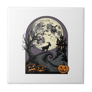 Carreau Art de silhouette Halloween vintage lune chèvre ha