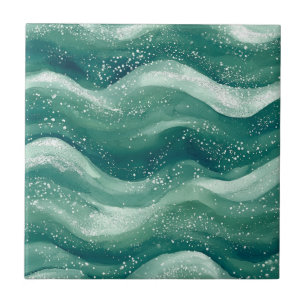 Carreau Art de vague d'océan à l'aquarelle sarcelle apaisa