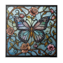 art de verre bleu papillon vintage