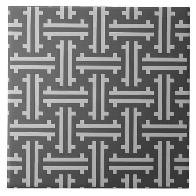Carreau Art Déco à claustra chinois, gris argent et graphi (Devant)