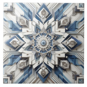 Carreau Art Déco Abstrait Tout gris Dusty Bleu blanc cassé