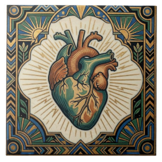Carreau Art Deco Anatomical Heart Teal Green Gold Design