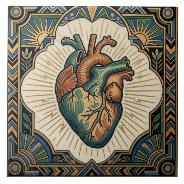 Carreau Art Deco Anatomical Heart Teal Green Gold Design (Devant)
