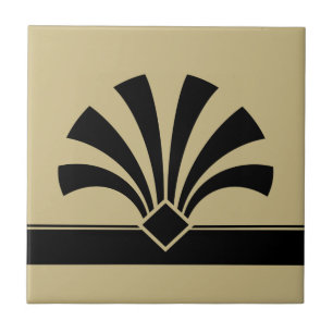 Carreau Art Déco Beige Black Fleur géométrique Élémen