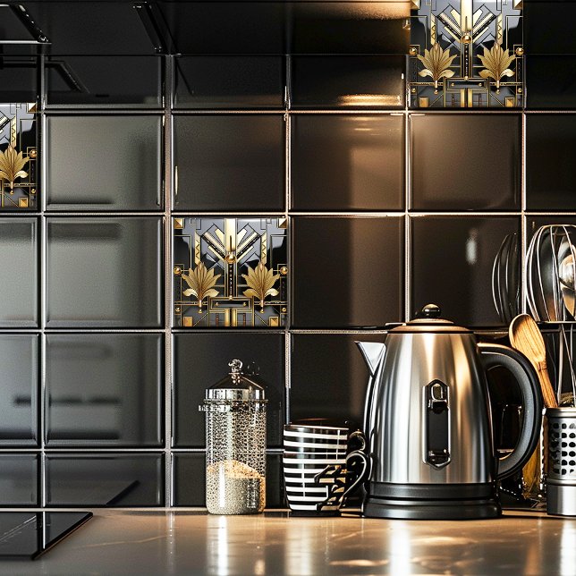 Carreau Art Déco Belle en noir et or  (Créateur téléchargé)
