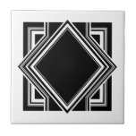 Carreau Art Déco Blanc Noir Géométrique Élément Carré 05<br><div class="desc">Elégant noir et blanc art déco style chic élément carré géométrique élément décoratif carreaux de céramique décorative. Design élégant, parfait pour un intérieur moderne ou art déco vintage.</div>
