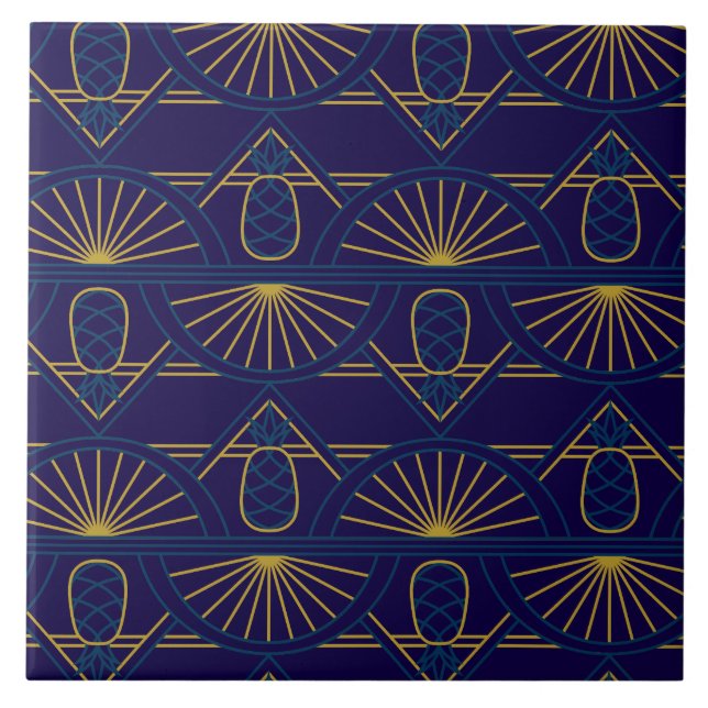 Carreau Art Déco Bleu Or Géométrique (Devant)