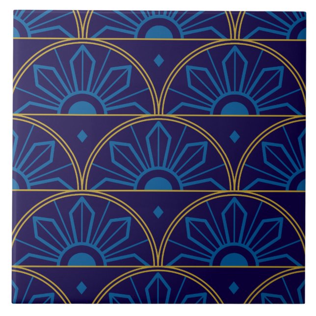 Carreau Art Déco Bleu Or Géométrique (Devant)
