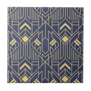 Carreau Art Déco Blue Gold Géométrique