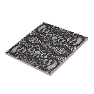 Carreau Art Déco Bohème Chic floral gothique noir dentelle
