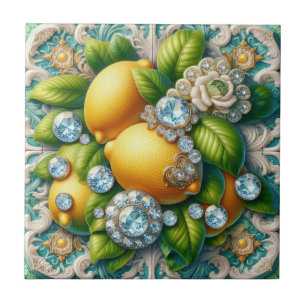 Carreau Art Déco de citrons et de diamants en motif contin