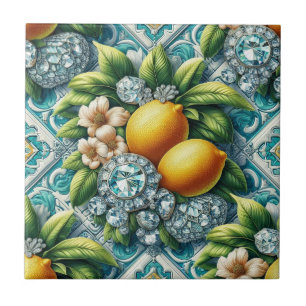 Carreau Art Déco de citrons et de diamants en motif contin