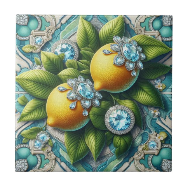 Carreau Art Déco de citrons et de diamants en motif contin (Devant)