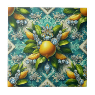 Carreau Art Déco de citrons et de diamants en motif contin