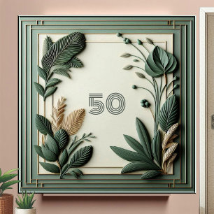 Carreau Art Déco de feuilles de sauge vert tendance, motif