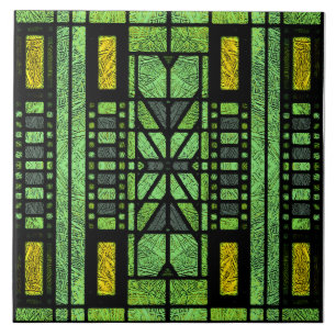 Carreau Art Déco de verre coloré en vert et or