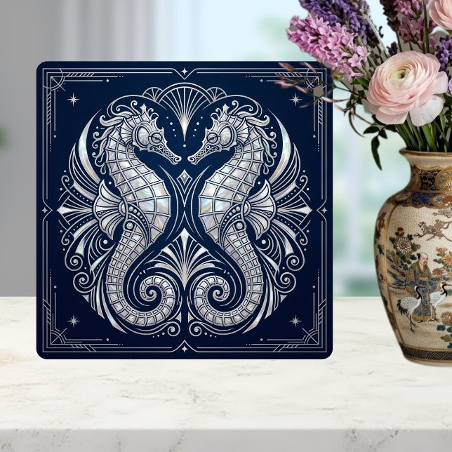 Carreau Art Déco Deux Hippocampes Nacré Bleu (Créateur téléchargé)